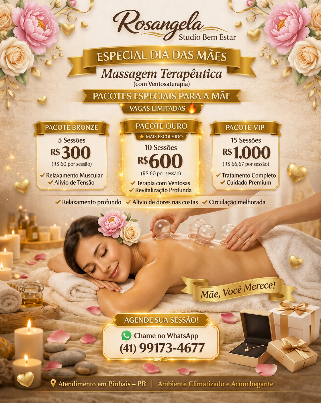 Pacotes especiais de massagem terapêutica da Rosangela Studio Bem Estar